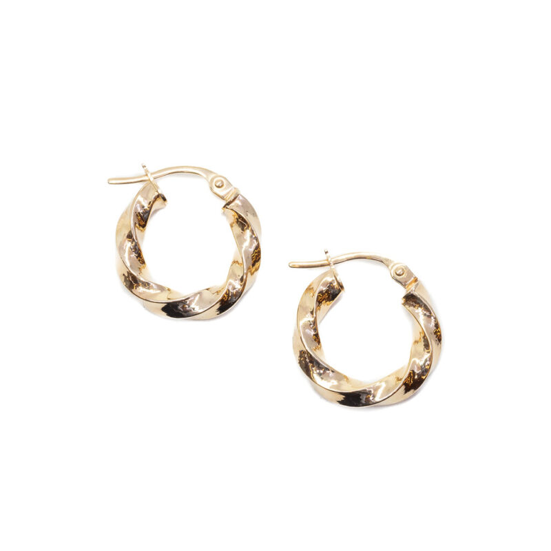 9ct Yellow Gold Twist Hoop Small Earrings 375 #61872