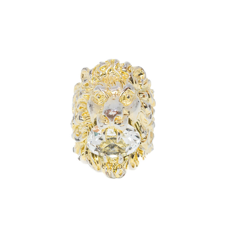 Gucci Metal Lion Head Ring with Crystal Size Q RRP $600 #62124