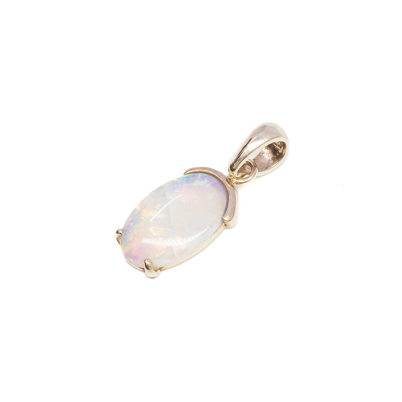 9ct Yellow Gold White Opal Oval Cabochon Pendant #62108