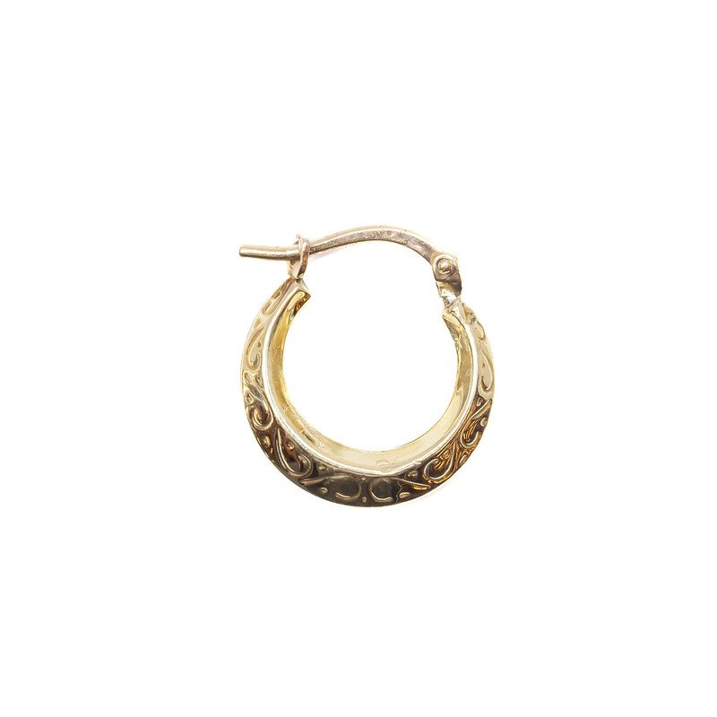 Single 9ct Yellow Gold Patterned Hoop Earring #61849