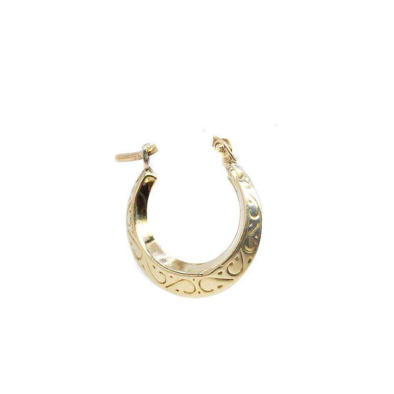Single 9ct Yellow Gold Patterned Hoop Earring #61849