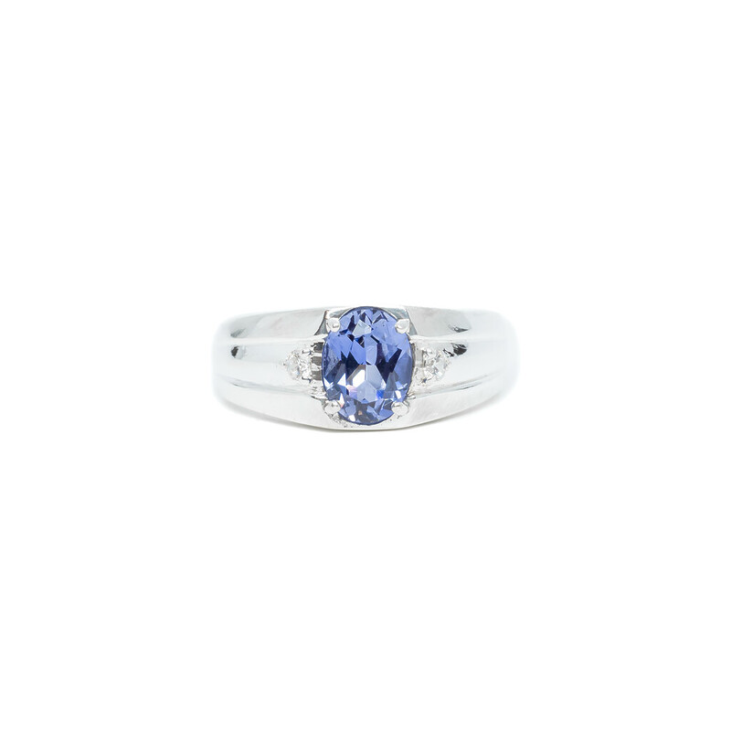 Sterling Silver Sapphire & CZ Dress Ring Size W #61829