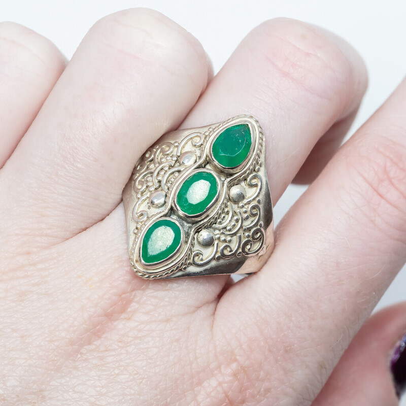 Sterling Silver Emerald Dress Ring Size Z 1/2 #58705