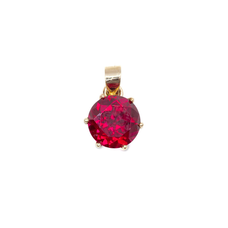 9ct Yellow Gold Vibrant Red Round Ruby Pendant #57374