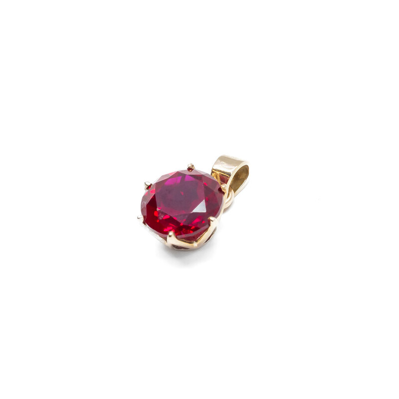 9ct Yellow Gold Vibrant Red Round Ruby Pendant #57374