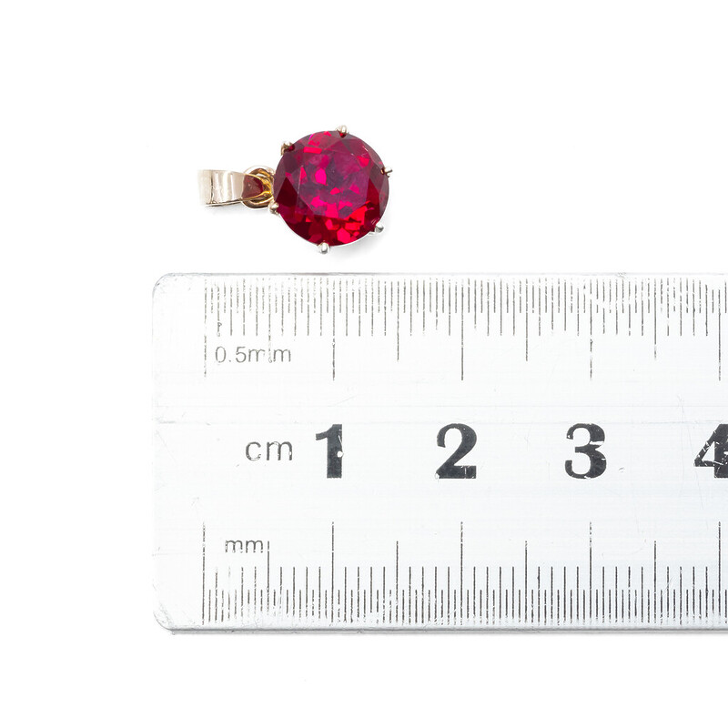 9ct Yellow Gold Vibrant Red Round Ruby Pendant #57374