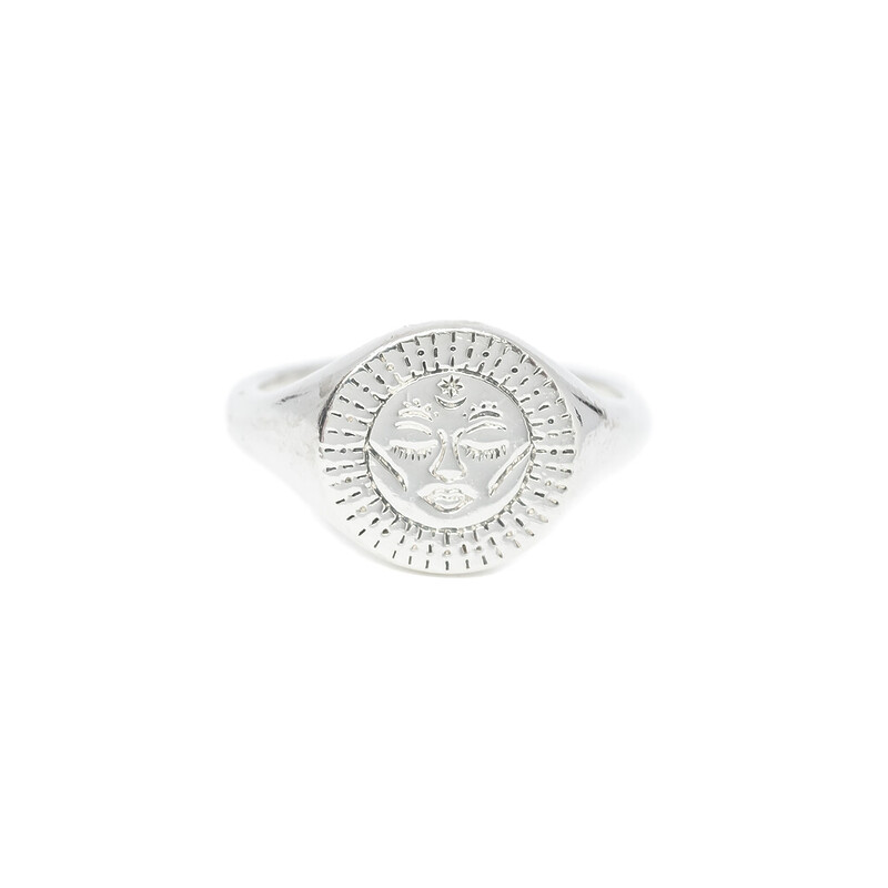 Sterling Silver Smiling Sun Signet Ring Size L1/2 #62043