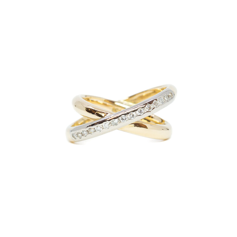 18ct Yellow Gold Diamond Cross-Over Ring Size K #61906