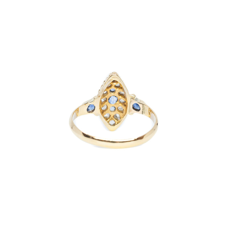 Antique 18ct Yellow Gold Diamonds & Sapphire Ring C.1848 Birmingham Size K #61687