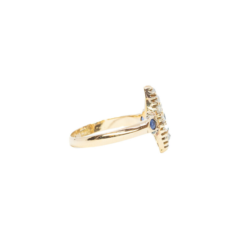 Antique 18ct Yellow Gold Diamonds & Sapphire Ring C.1848 Birmingham Size K #61687