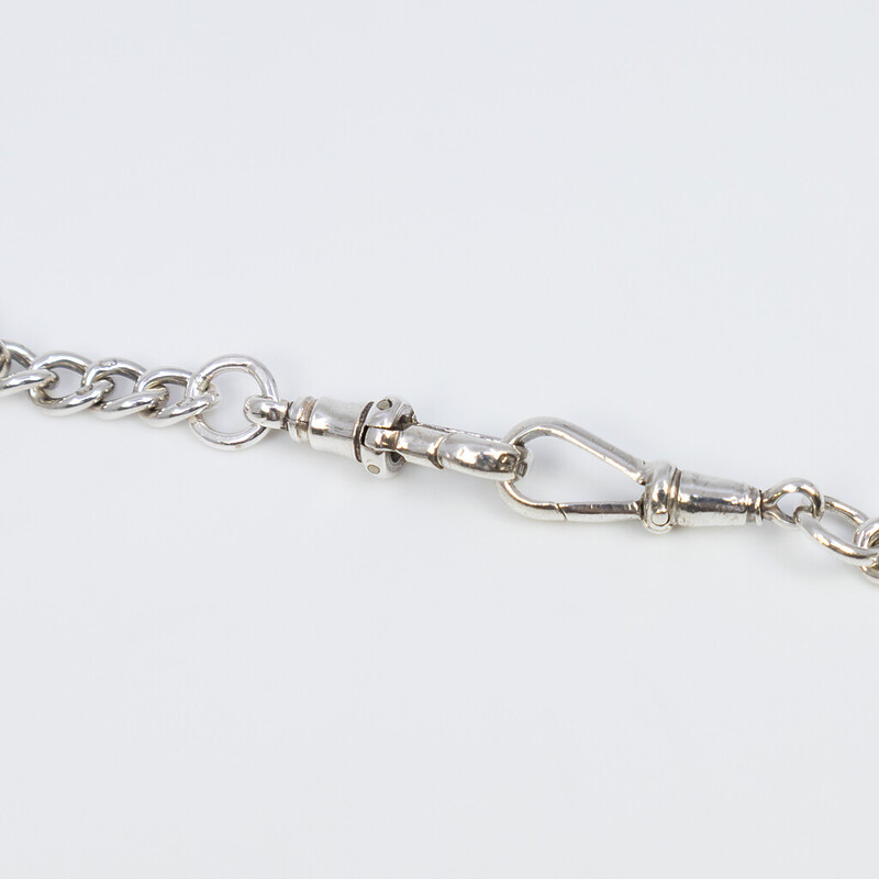 Antique Sterling Silver Graduated Fob Chain T-Bar C.1919 40cm #50649