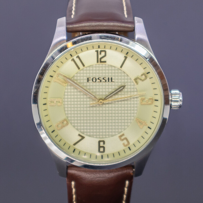 Fossil Mens Quartz Watch Brown Leather Band FS-4496 #60691