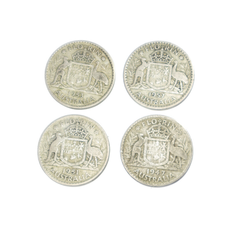 4x Silver Australian Post War Florin Coin Bundle #60746-3