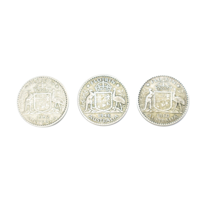 3x 50% Silver Australian Post War Florin Coins 1946 1960 1962 #60746-4