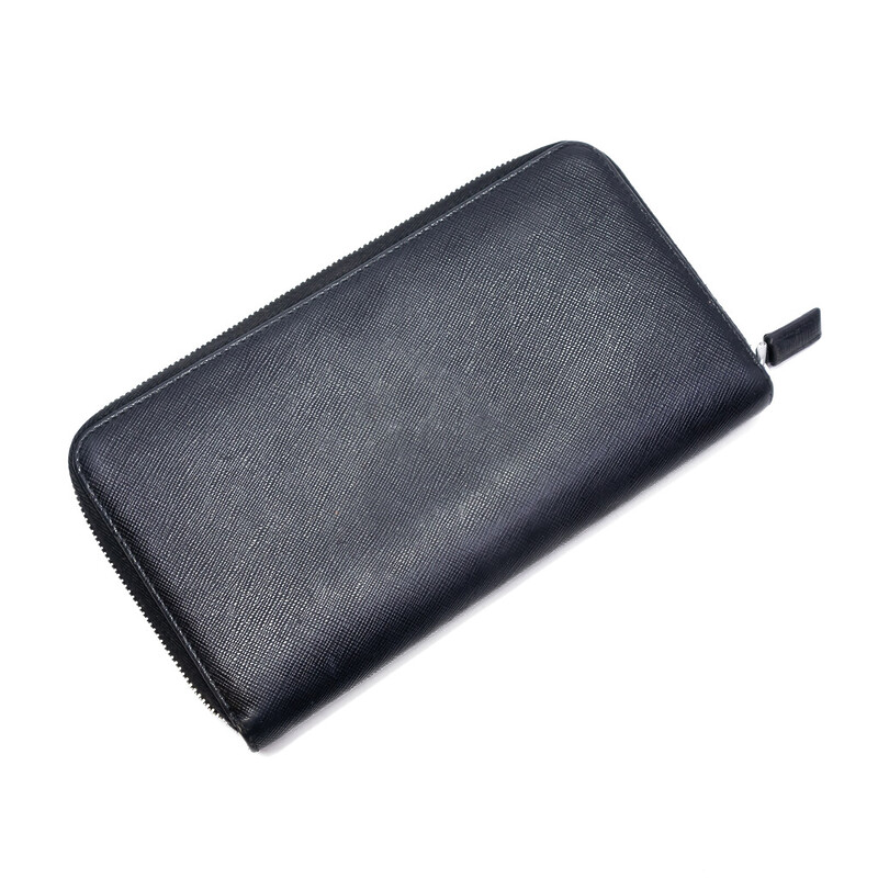 Prada Saffiano Leather Zip Around Black Large Wallet + COA #62438