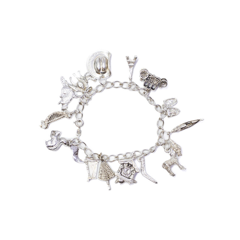 Silver Charm Bracelet with Unique Charms 17cm #61691