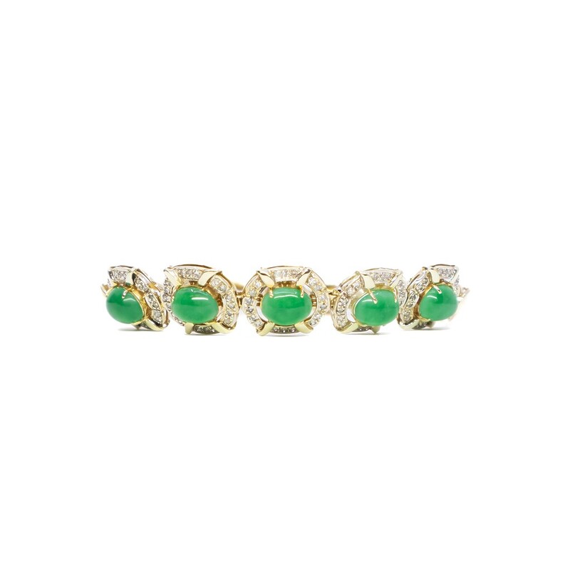 14ct Yellow Gold Jade & Diamond Bracelet 18cm #55241