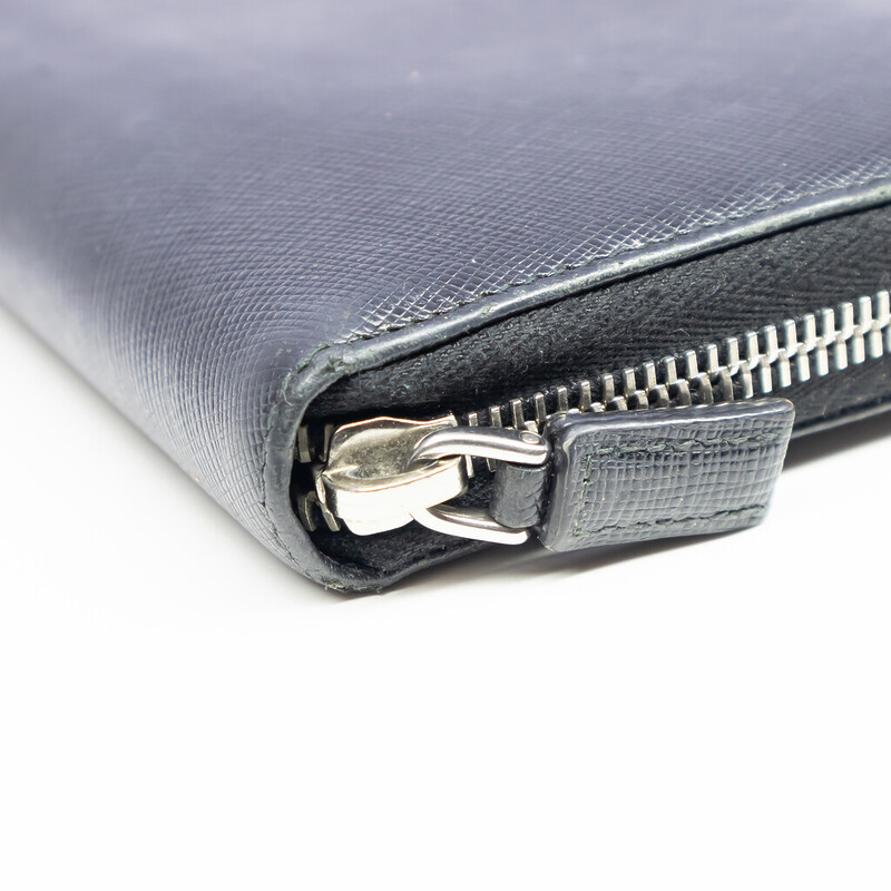 Prada Saffiano Leather Zip Around Black Large Wallet + COA #62438