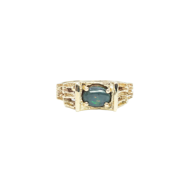 Vintage 9ct Yellow Gold Retro Opal Ring Size L #60496