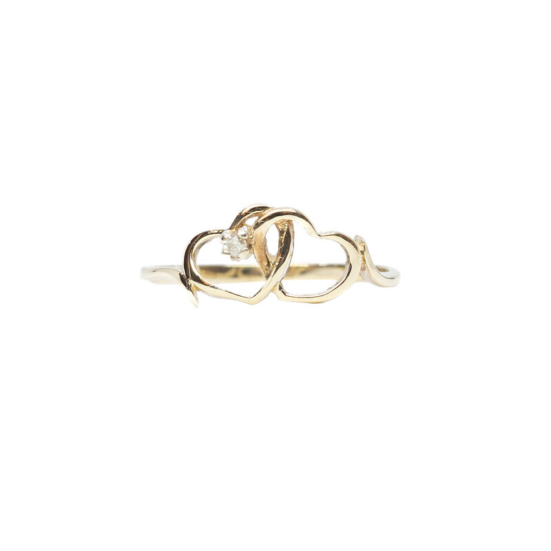 9ct Yellow Gold Intertwined Hearts Diamond Ring Size N1/2 #61995
