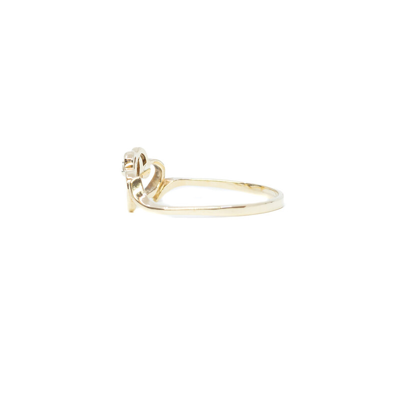 9ct Yellow Gold Intertwined Hearts Diamond Ring Size N1/2 #61995
