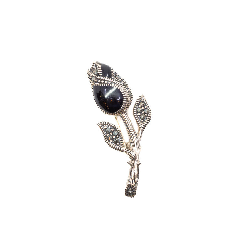Sterling Silver Marcasite Flower Brooch 925 #62047