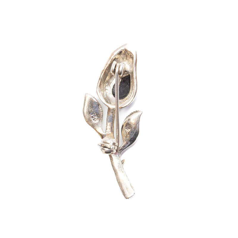 Sterling Silver Marcasite Flower Brooch 925 #62047