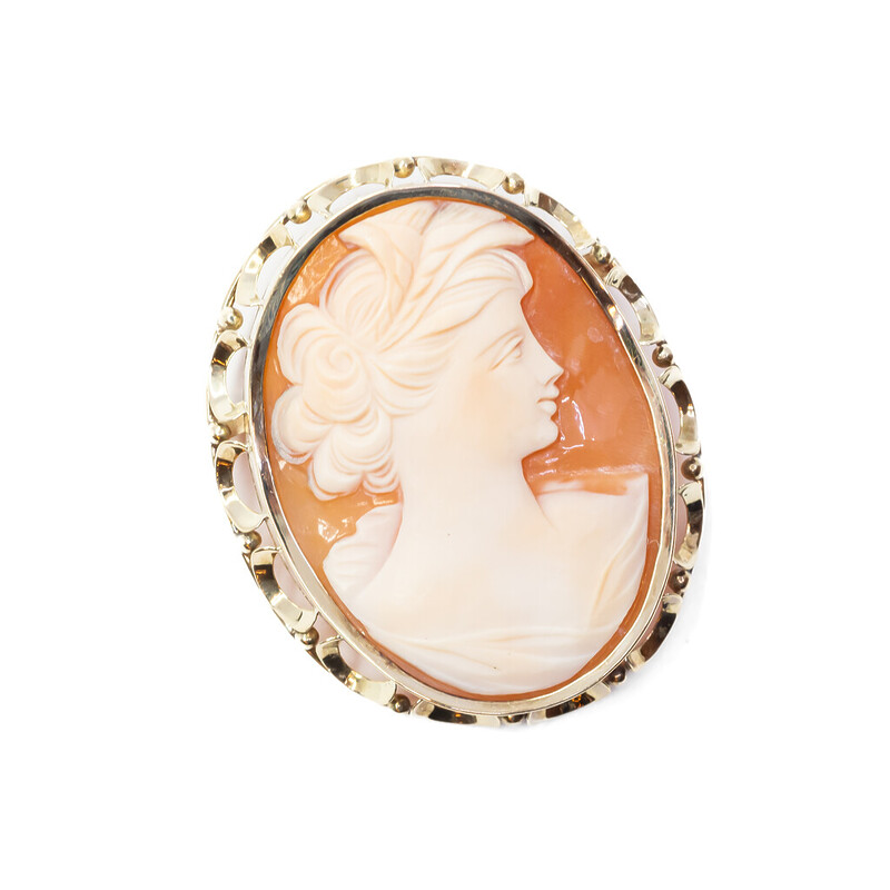 Vintage 14ct Yellow Gold Lady Cameo Brooch Pin #59416