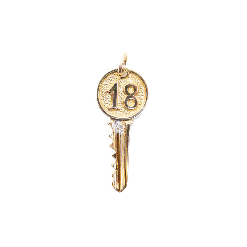 9ct Yellow Gold Diamond 18th Birthday Key Pendant #61977
