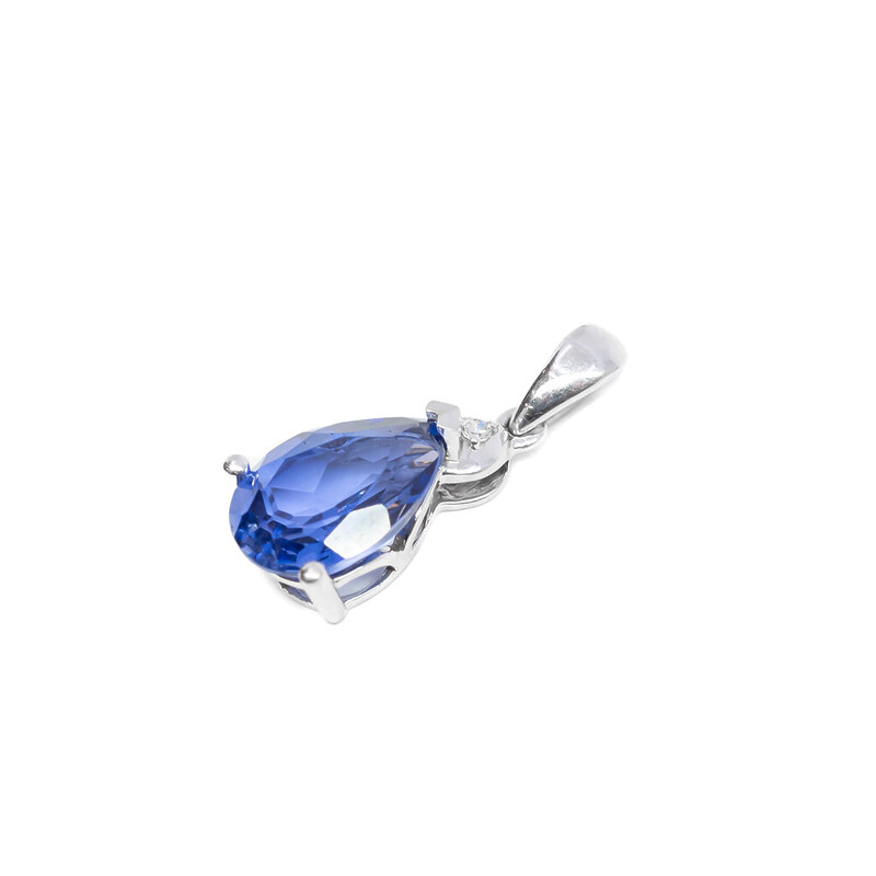 9ct White Gold Pear Cut Blue Sapphire & Diamond Pendant #61850