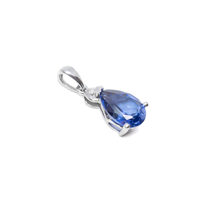 9ct White Gold Pear Cut Blue Sapphire & Diamond Pendant #61850