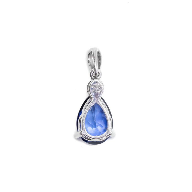 9ct White Gold Pear Cut Blue Sapphire & Diamond Pendant #61850