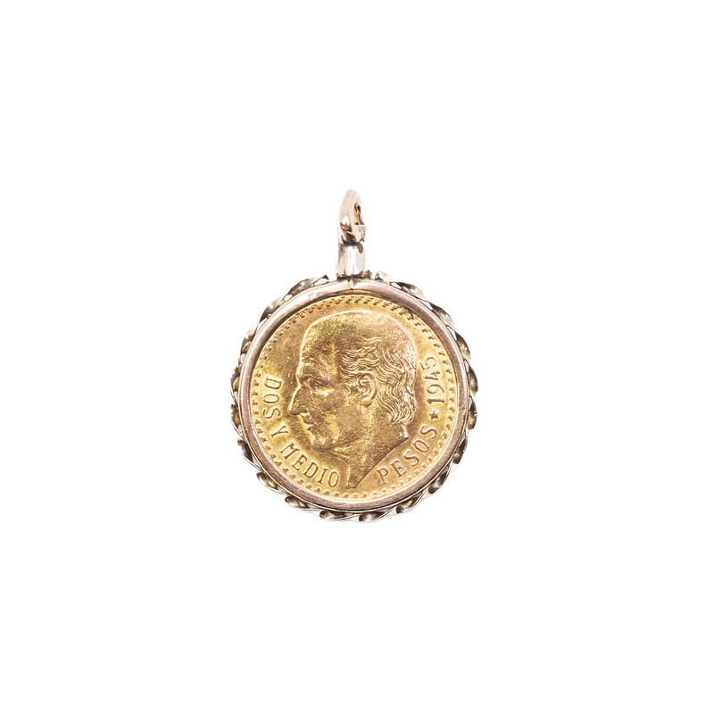 Vintage 1945 2 1/2 Pesos Mexican Gold Coin Pendant #62066