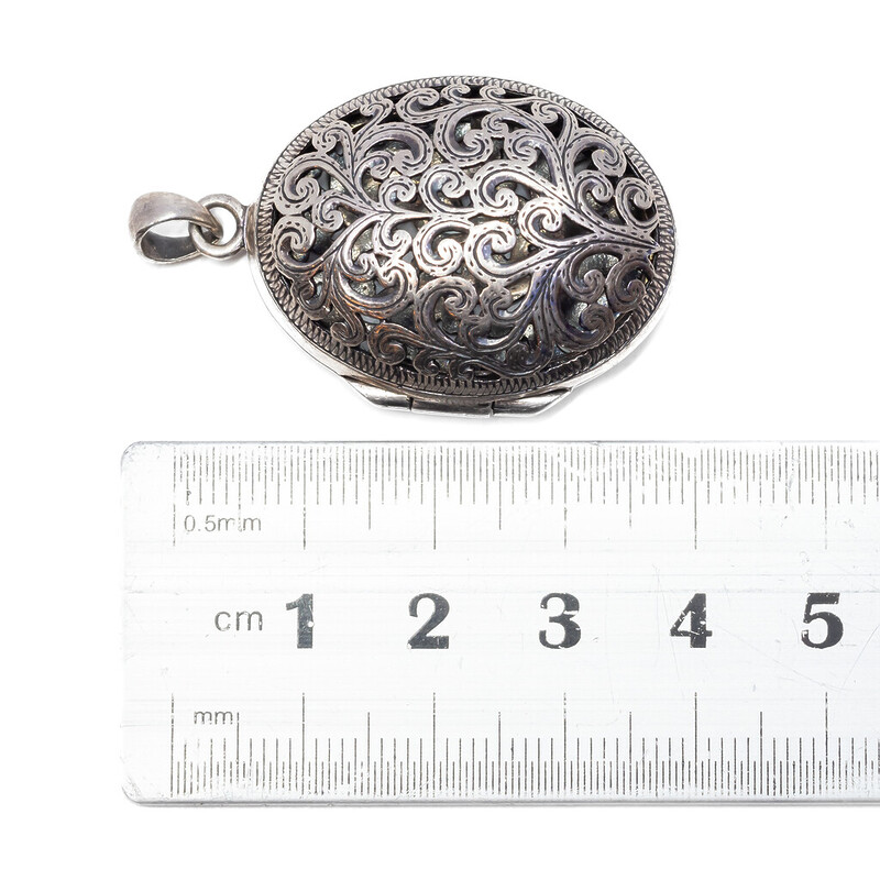 Large Sterling Silver Vintage Style Filigree Locket Pendant #57701