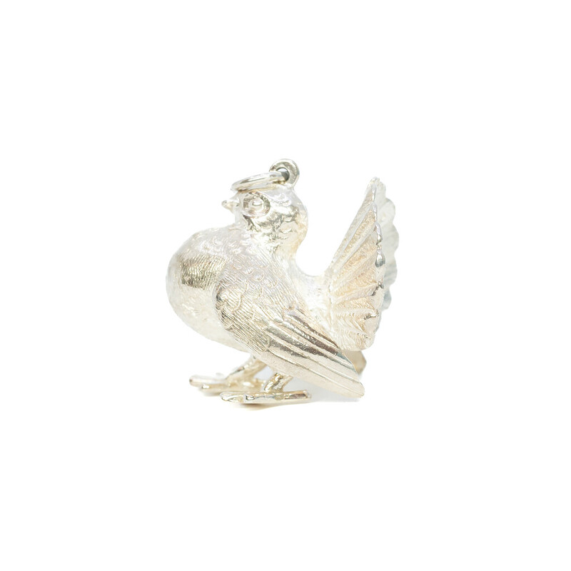 Sterling Silver Fan Tail Pigeon Charm / Pendant 2.1cm #61927-3