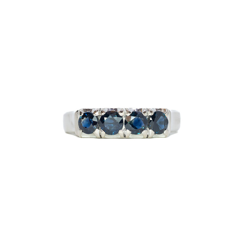 14ct White Gold Blue Sapphire Four Stone Ring Size M 1/2 #61900