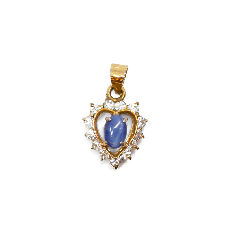 18ct Gold Love Heart Star Sapphire& CZ Pendant #62233