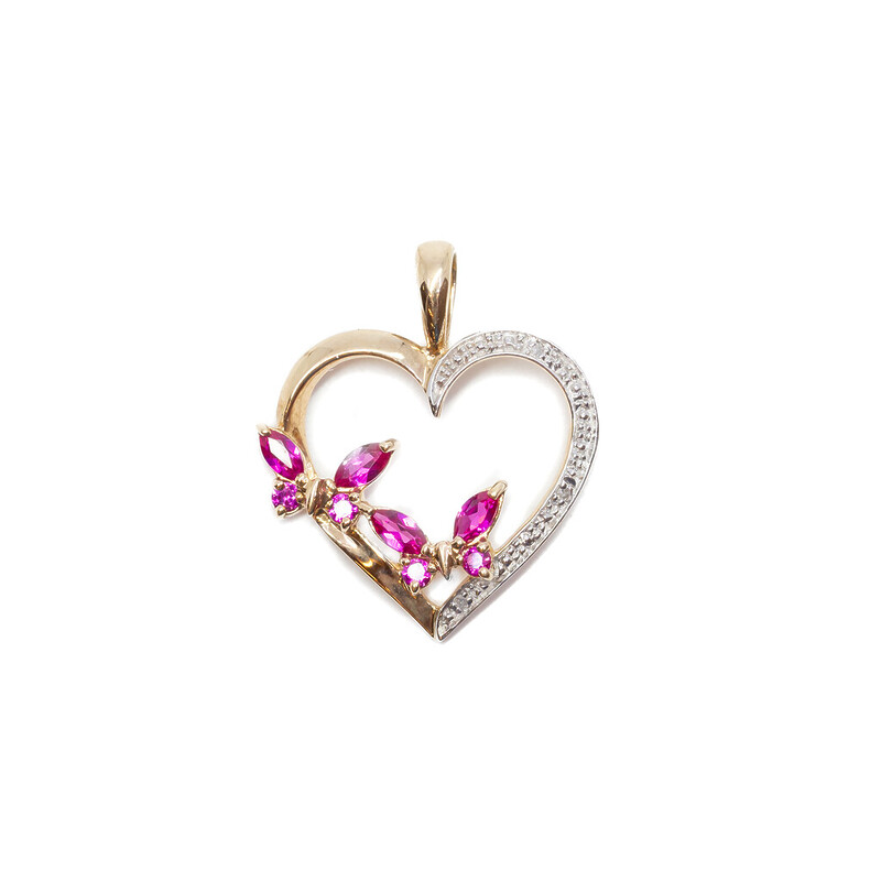 9ct Yellow Gold Love Heart & Ruby Pendant #61904