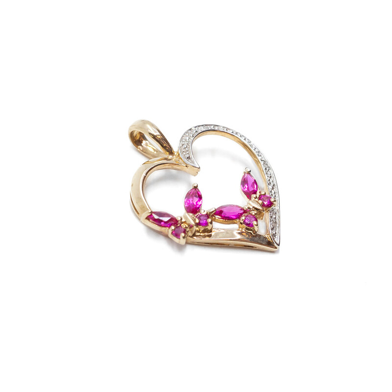 9ct Yellow Gold Love Heart & Ruby Pendant #61904