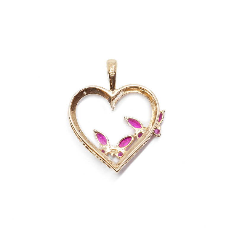 9ct Yellow Gold Love Heart & Ruby Pendant #61904