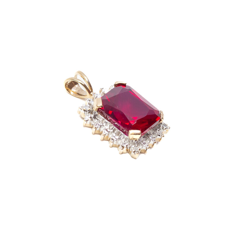 9ct Yellow Gold Rectangular Red Ruby Pendant #61146