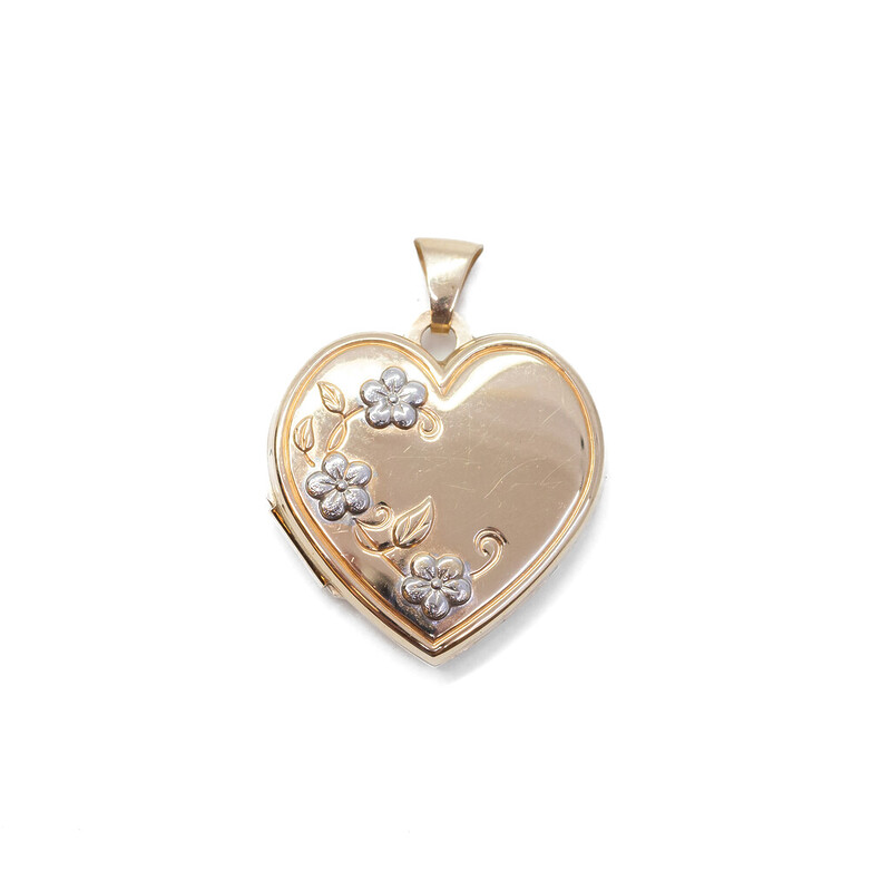 9ct Yellow Gold Love Heart Locket Pendant with Flowers #62002