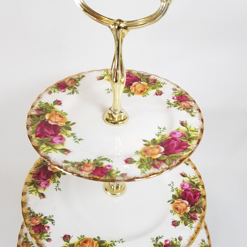 Royal Albert Old Country Roses High Tea Large 35cm 3 Tier Cake Stand Made in England #60995
