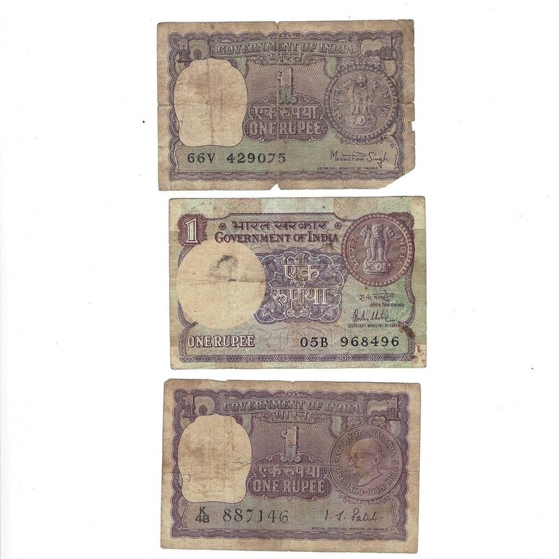 3 X India One Rupee Banknote Collection Lot #59269-12