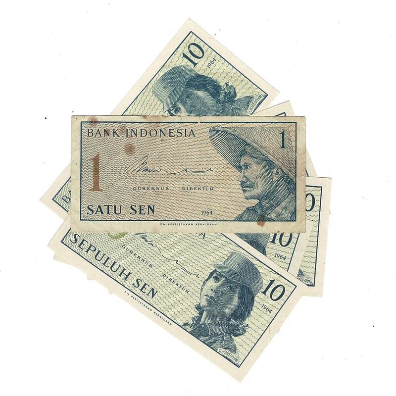 5 X Indonesia 1964 10 Sepuluh Sen (x4 Unc) & Satu Sen (x1) #59269-15