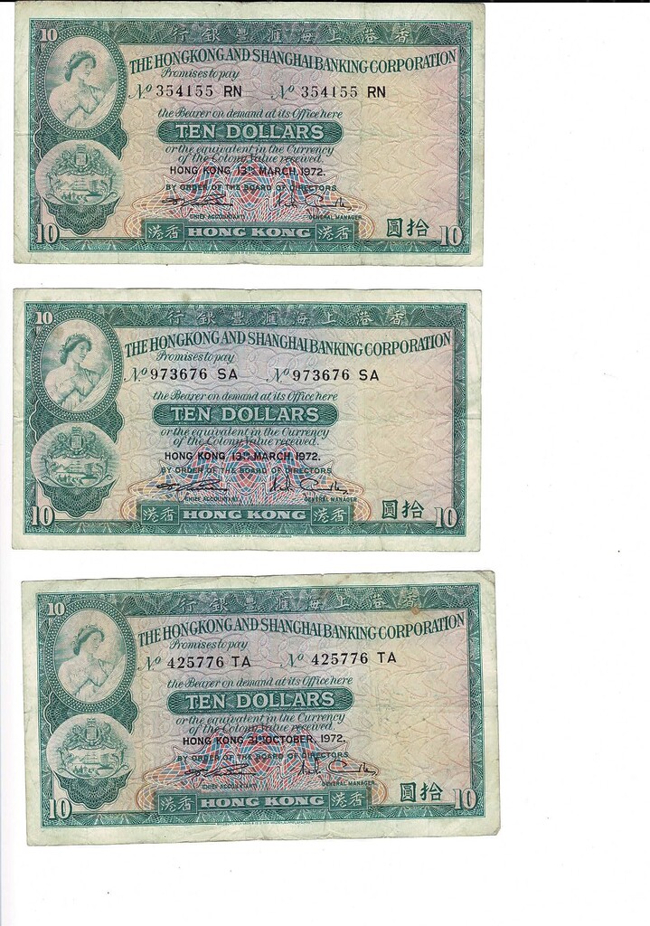 8 X Hong Kong 1972 $10 Banknotes #59269-2