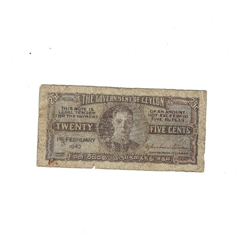 The Government of Ceylon Twenty Five Cents Dated 1 St February 1942 King George #59269-29