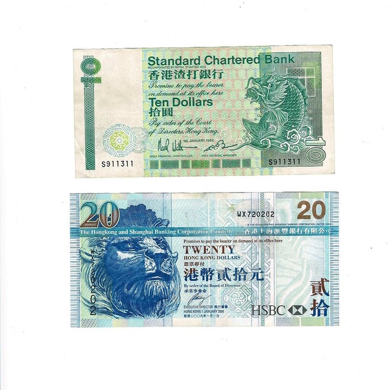 2 X Hong Kong Hsbc Banknotes $10 1986 & $20 2009 #59269-32