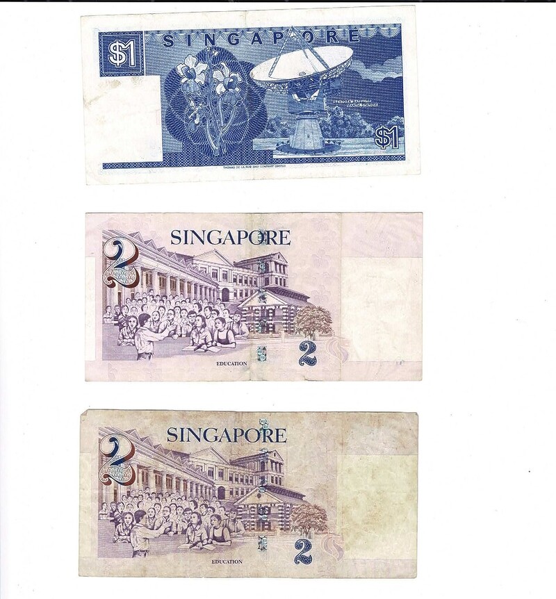 3 X Singapore Banknotes ($1 Boat / $2 Paper Portrait / $2 Polymer Portrait) #59269-6