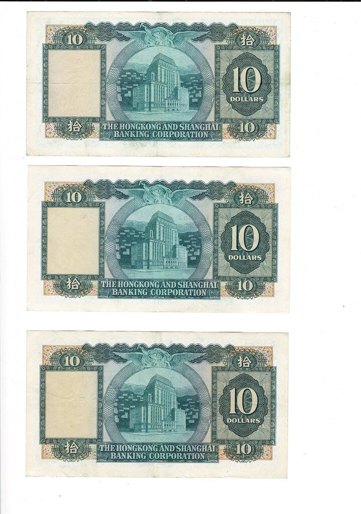 3 X Hong Kong 1972 $10 Banknotes (crisp / Excellent Condition) #59269